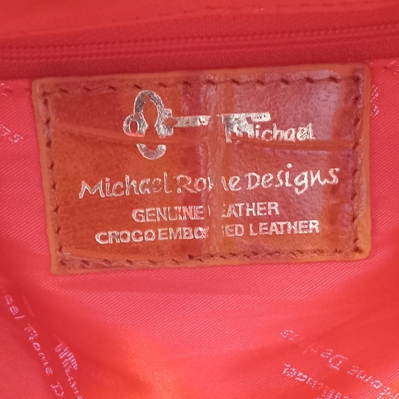 Michael Rome Hobo Leather Orange Crocodile-Embossed Handbag - Picture 11 of 14